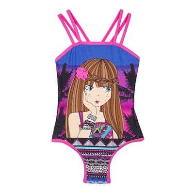 bluezoo Girls' pink Aztec girl print swimsuit